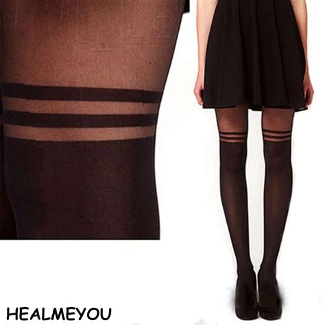 Sexy Black Women Temptation Sheer Mock Suspender Tights Pantyhose