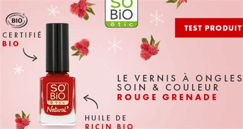 100 Vernis à ongles Rouge Grenade SOBiO étic à tester