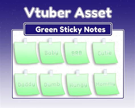 Green Sticky Notes Vtuber Assets 7 Colours Png Tuber Youtube Twitch