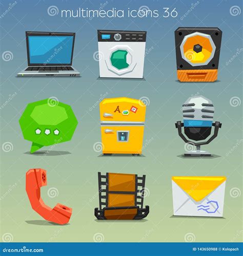 Funny Multimedia Icons Set 36 Stock Vector Illustration Of Media