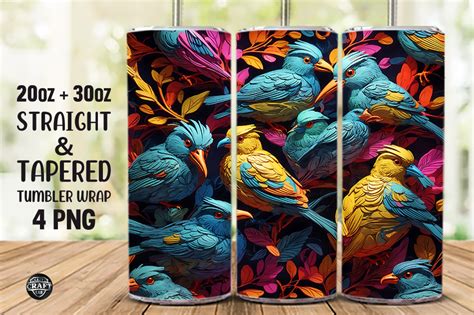 3D Birds 20oz Skinny Tumbler Wrap PNG Graphic By LazyCraftlab