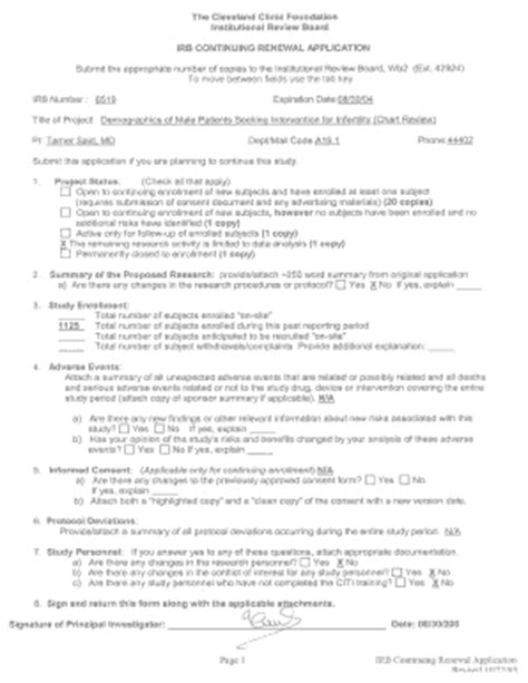 Fillable Online Clevelandclinic Cleveland Clinic Irb Form Chart Review