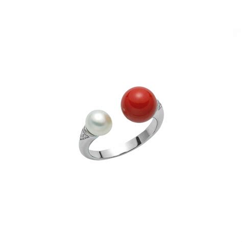 Anello Donna Miluna Pasta Di Corallo Rosso Perla Zirconi Pli