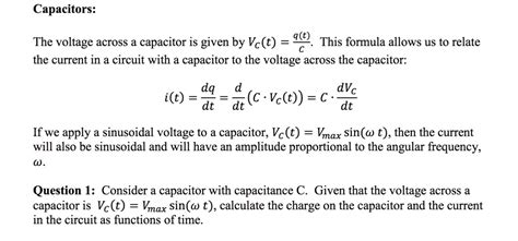 Solved Capacitors The Voltage Across A Capacitor Is Given By Vc T 9 This Formula Allows Us