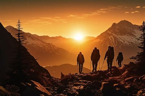 Premium Ai Image Group Of Hikers With Backpacks Hiking In The