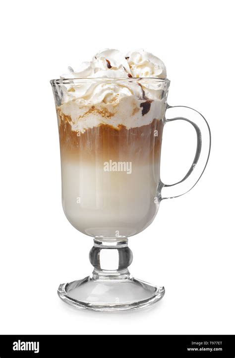 Cold Coffee Covered With Whipped Cream And Chocolate In Glass On White