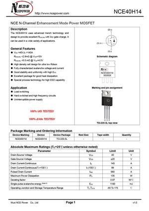 Nce H Mosfet Datasheet Equivalente Reemplazo Hoja De