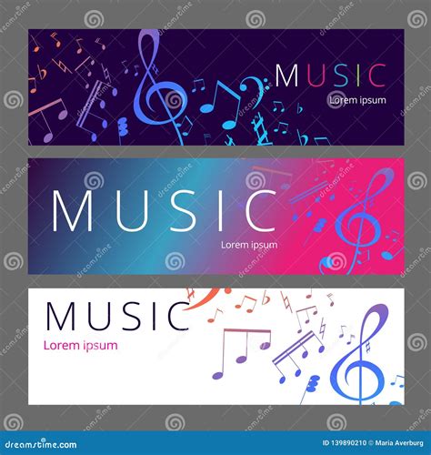 Set Of Abstract Banners With Colored Music Key And Notes Banner