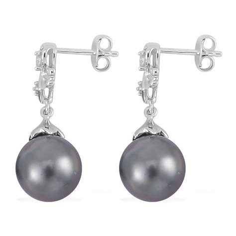 Buy Tahitian Cultured Pearl And White Zircon Drop Earrings In Sterling Silver 025 Ctw At Shoplc