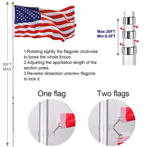 30FT Telescopic Flag Pole Kit Extra Thick Heavy Duty Aluminum