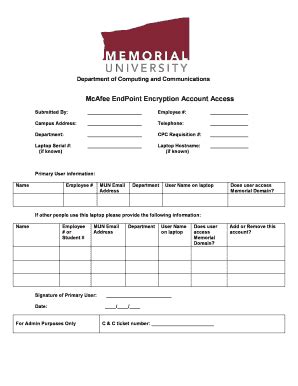 Fillable Online Mun McAfee EndPoint Encryption Account Access Mun Fax