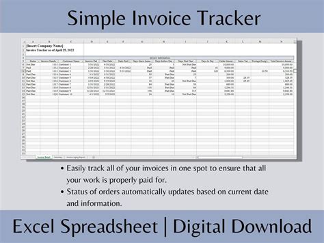 Small Business Invoice Tracker Spreadsheet Excel Template Etsy