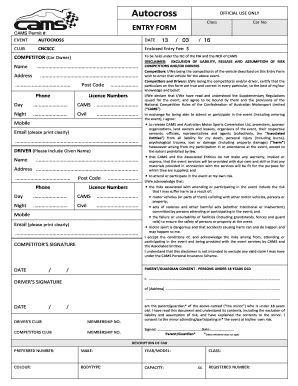 Fillable Online Autocross Entry Form Fax Email Print Pdffiller