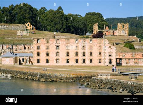 View across Mason Cove to the Penitentiary and ruins at the Port Arthur ...