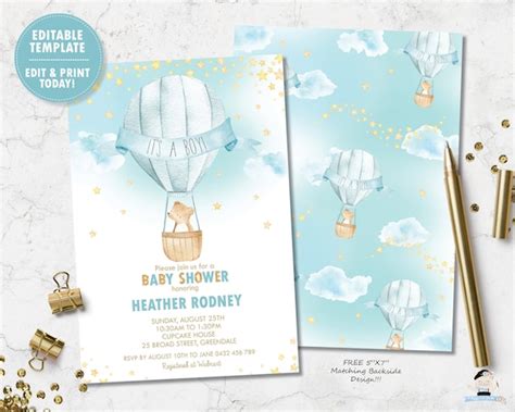 Hot Air Balloon Invitation Hot Air Balloon Baby Shower Invitation