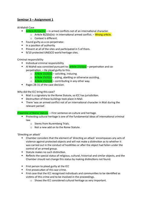 Seminar 3 War Crimes And Crime Of Aggression Seminar 3 Assignment 1 Al Mahdi Case Article