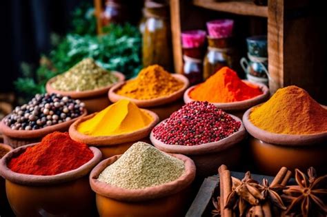 Premium Ai Image Vibrant Assortment Of Spices And Herbs Generative Ai