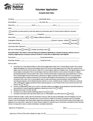 Fillable Online Volunteer Application Packet Tri County Partners