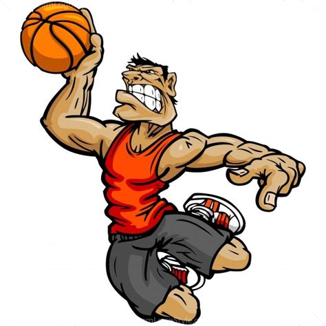 Basketball Player Cartoon - Vector Clipart Dunking Player