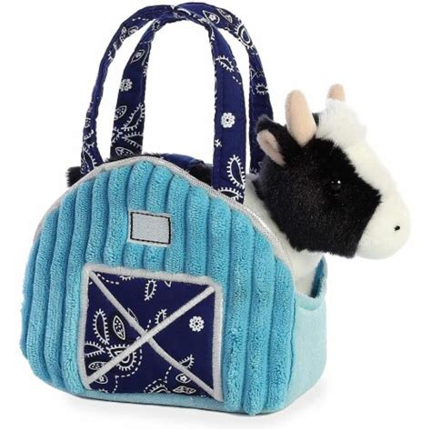 Aurora 7 Inch Aqua Blue Barn Pet Carrier Plush Toy Fancy Pals Cow 1