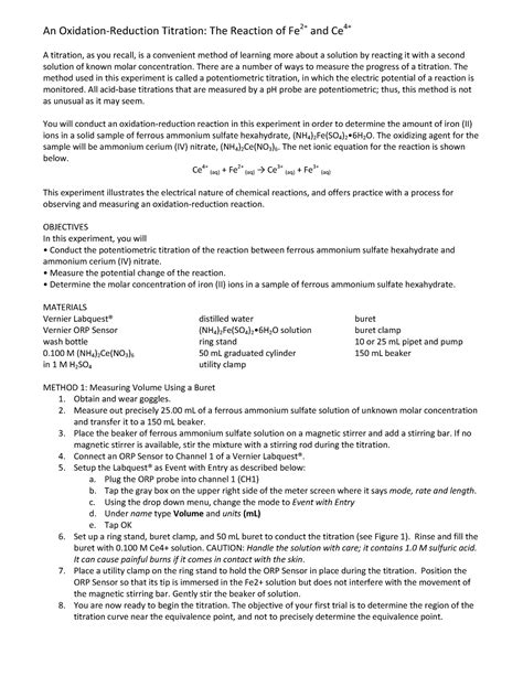 Oxid Oxids Chemistry Cyb J An Oxidationreduction Titration