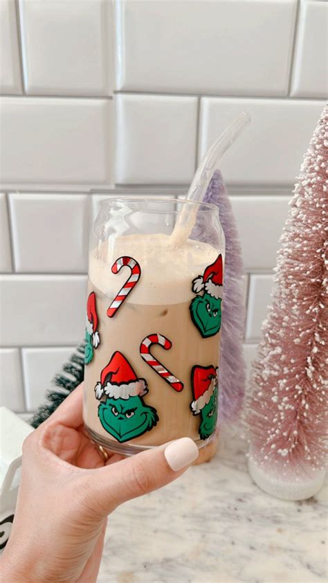 Grinch Beer Can Glass Cup, Christmas Iced Coffee Glass, Christmas Gift ...