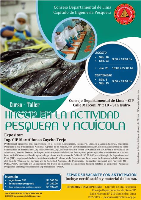 CAPITULO DE INGENIERIA PESQUERA CDLIMA CIP Curso Taller HACCP EN LA