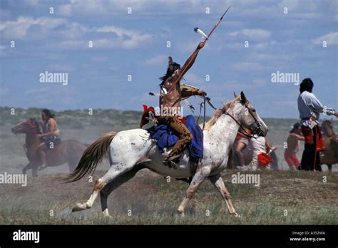 Indian War Party At The Little Bighorn Custer Battle Re Enactment Stock