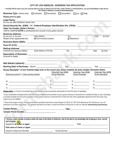 Fillable Business Tax Application Form - City Of Los Angeles printable ...