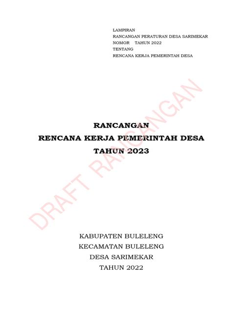 Rancangan Dokumen Rkp Desa 2023 Pdf