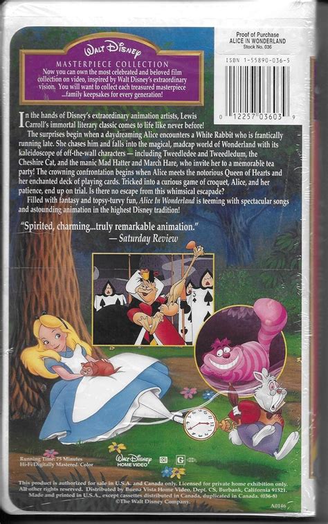 Buy Walt Disney Masterpiece Collection Alice In Wonderland VHS