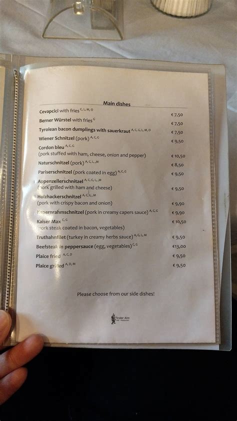 Menu At Tiroler Alm Cafe Vienna