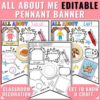 All About Me Editable Pennant Banner Get To Know You Craft For Back To