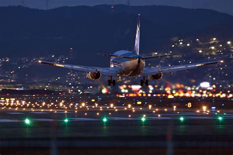 HD wallpaper: night, lights, airport, the plane, Airbus, landing ...