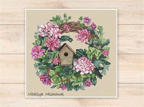 Flower Wreath Cross Stitch Pattern Floral Wreath Cross Stitch Etsy