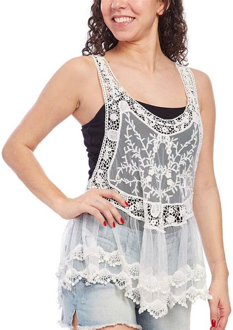 White Sheer Lace Tank Tank Top Fashion Lace Tank Sheer Lace