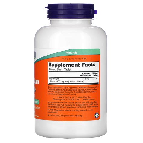 Now Foods Magnesium Malate Mg Tablets Iherb