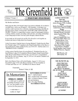 Fillable Online Greenfieldelks Volume 9 Issue 2 ELKS CARE ELKS SHARE My