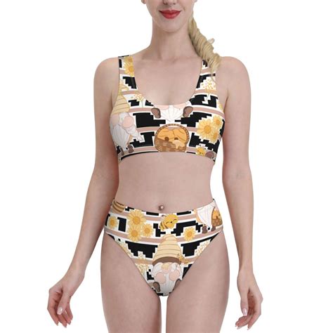 Fotbe Cute Bee Gnome Women S High Waisted Bikini Tankini Sets Two Piece