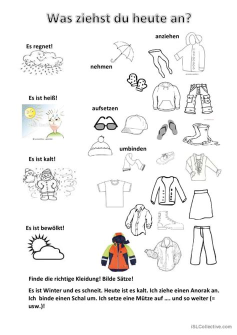 Wetter und Kleidung Deutsch DAF Arbeitsblätter pdf doc