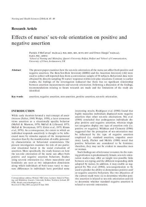 Pdf Effects Of Nurses Sex Role Orientation On Positive And Negative Assertion Owen Hargie