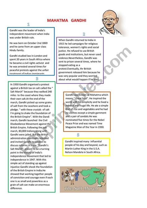 Mahatma Gandhi Esl Worksheet By Lia The Teacher Reading