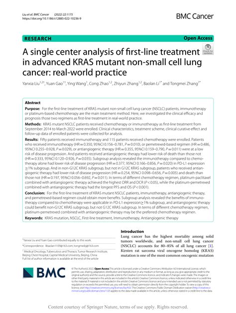 Pdf A Single Center Analysis Of First Line Treatment In Advanced Kras Mutant Non Small Cell