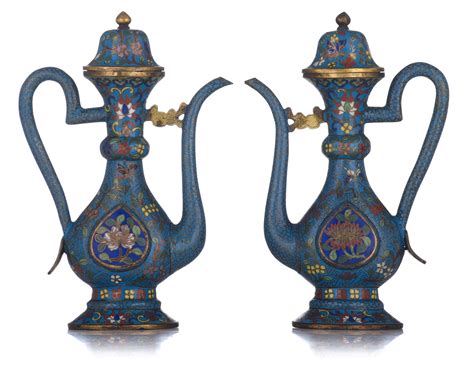 51BidLive A Pair Of Chinese Cloisonn Enamelled Bronze Aftaba Style