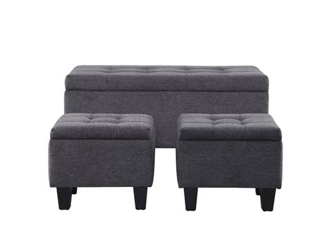 Kai 3 Piece Linen Look Fabric Storage Ottomans The Brick