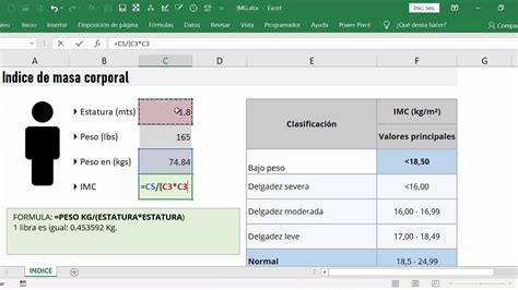 Calcular En Indice De Masa Corporal Imc En Excel Youtube