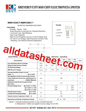 MBR1030CT Datasheet PDF SHENZHEN KOO CHIN ELECTRONICS CO LTD