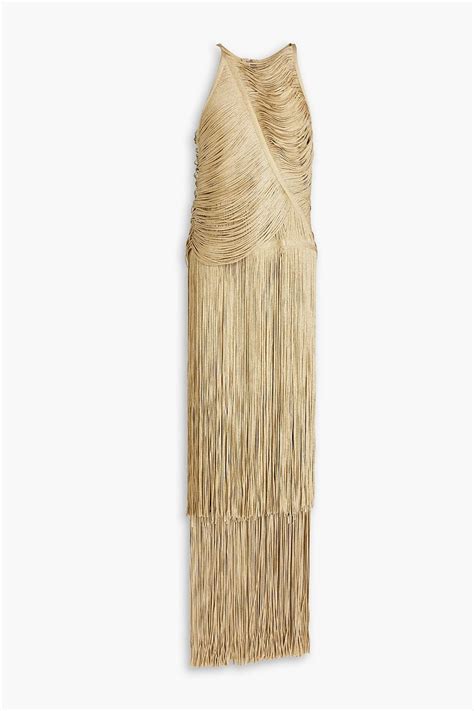 HERVÉ LÉGER Fringed metallic bandage gown THE OUTNET