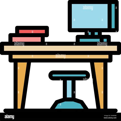 Computer Desk Icon Outline Computer Desk Vector Icon Color Flat