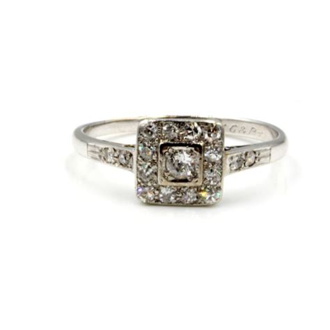 Art Deco Ct White Gold Platinum Square Diamond Ring Steven Sher